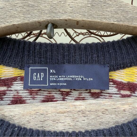 Gap Zig Zag Crewneck Patterned Multicolor Lambswool Sweater XL - Picture 3 of 8